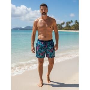 Calvin Klein Men's Tropical "Jungle Leaf" Swim Trunks - Size XXL